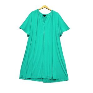 J.‎ Jill Wearever T-Shirt Midi Dress Size 3X Green Open V Neck Travel Casual